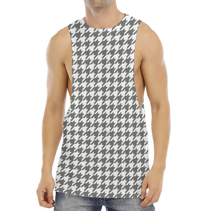 Grey And White Houndstooth Pattern Print Men's Muscle Tank Top