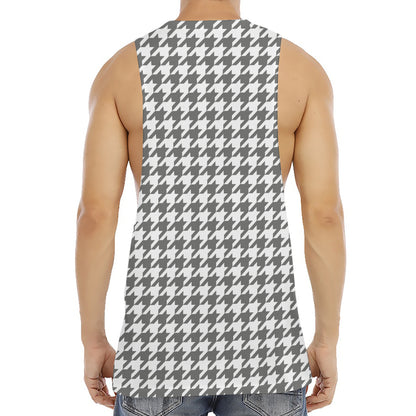 Grey And White Houndstooth Pattern Print Men's Muscle Tank Top