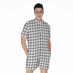 Grey And White Houndstooth Pattern Print Men's Rompers