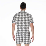 Grey And White Houndstooth Pattern Print Men's Rompers