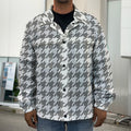 Grey And White Houndstooth Pattern Print Men's Shirt Jacket