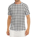 Grey And White Houndstooth Pattern Print Men's Short Sleeve Rash Guard