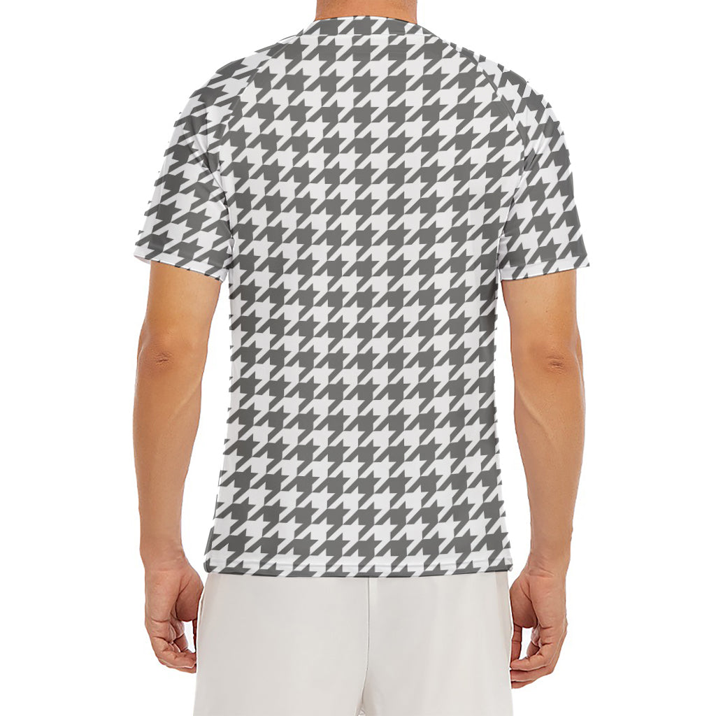 Grey And White Houndstooth Pattern Print Men's Short Sleeve Rash Guard