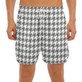 Grey And White Houndstooth Pattern Print Men's Split Running Shorts
