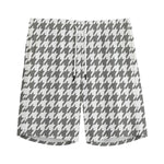 Grey And White Houndstooth Pattern Print Men's Sports Shorts