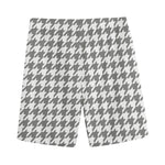 Grey And White Houndstooth Pattern Print Men's Sports Shorts
