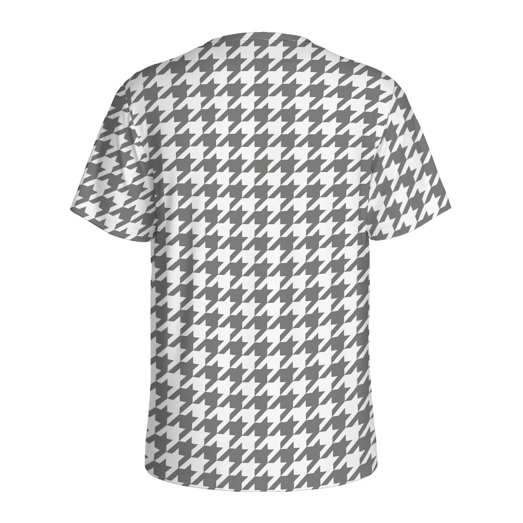 Grey And White Houndstooth Pattern Print Men's Sports T-Shirt