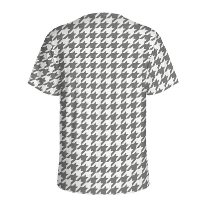 Grey And White Houndstooth Pattern Print Men's Sports T-Shirt