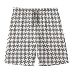 Grey And White Houndstooth Pattern Print Men's Swim Trunks