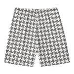 Grey And White Houndstooth Pattern Print Men's Swim Trunks