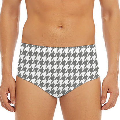 Grey And White Houndstooth Pattern Print Men's Triangle Swim Briefs