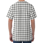 Grey And White Houndstooth Pattern Print Men's Velvet T-Shirt