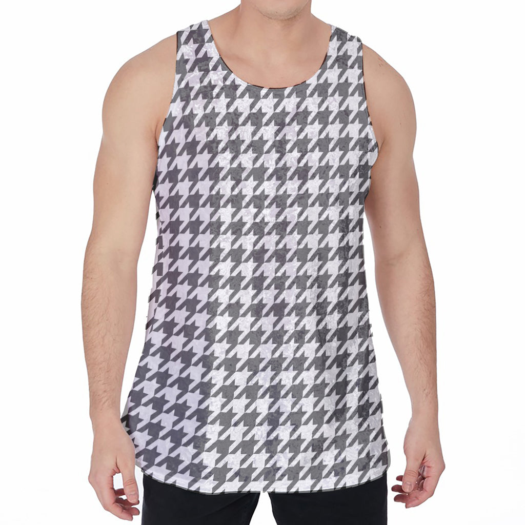 Grey And White Houndstooth Pattern Print Men's Velvet Tank Top