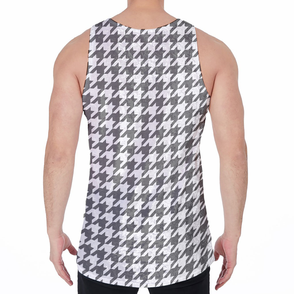 Grey And White Houndstooth Pattern Print Men's Velvet Tank Top