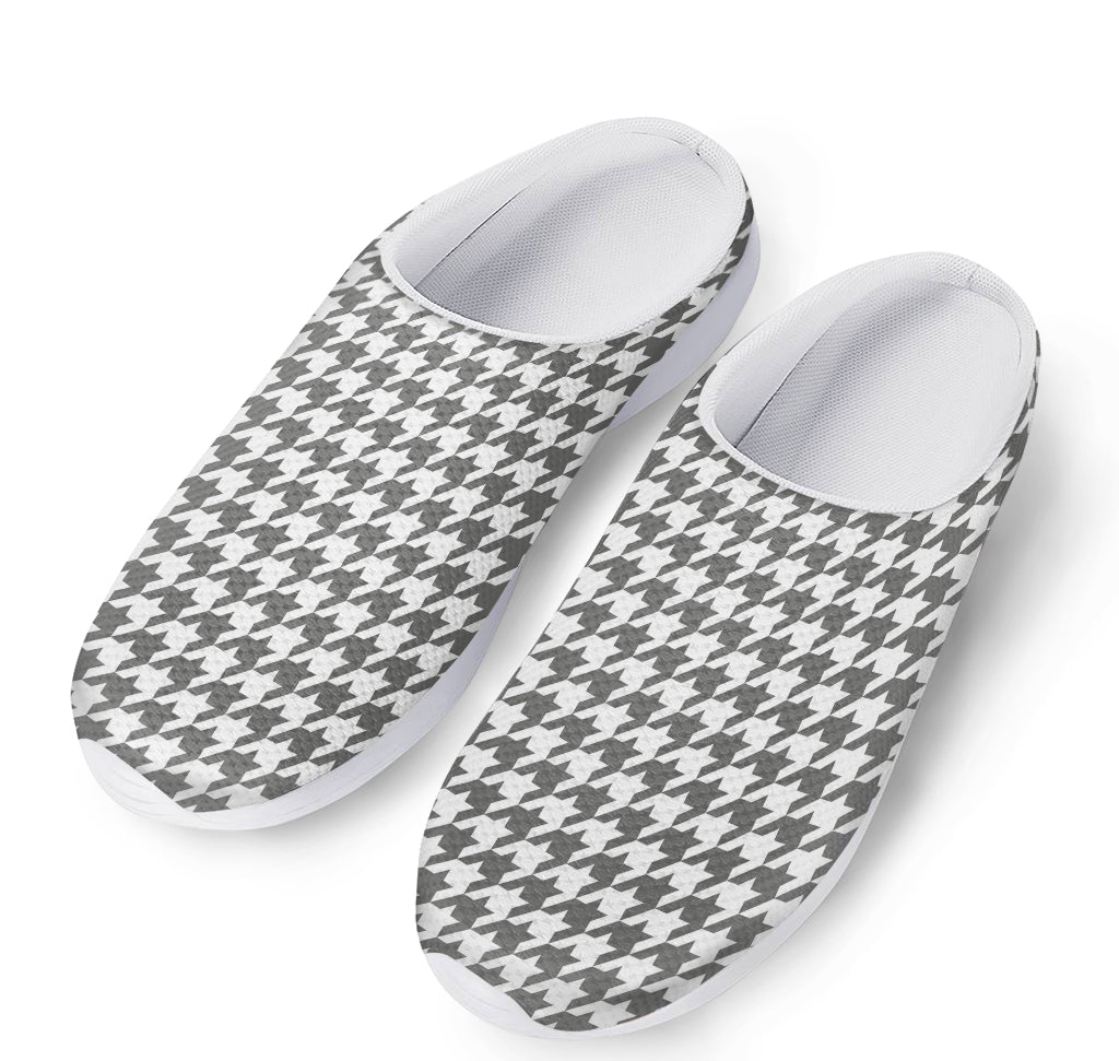 Grey And White Houndstooth Pattern Print Mesh Casual Shoes