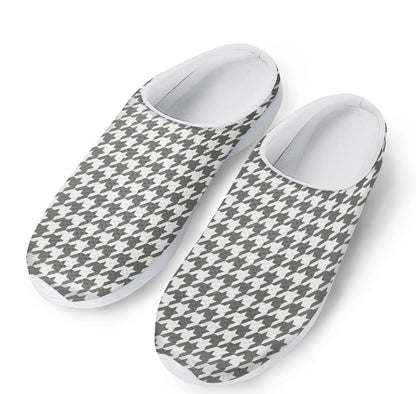 Grey And White Houndstooth Pattern Print Mesh Casual Shoes