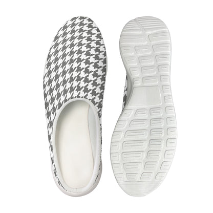 Grey And White Houndstooth Pattern Print Mesh Casual Shoes
