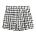 Grey And White Houndstooth Pattern Print Mesh Shorts