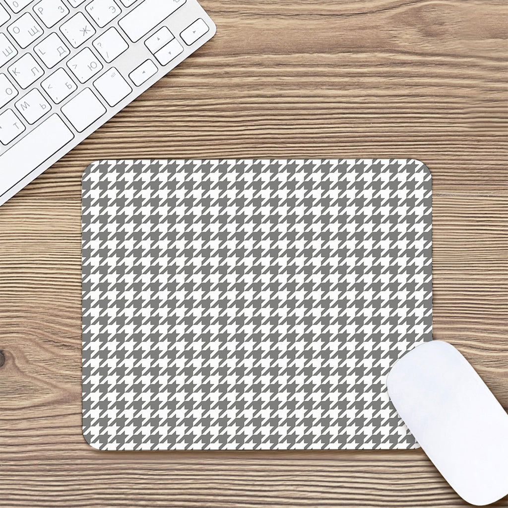 Grey And White Houndstooth Pattern Print Mouse Pad