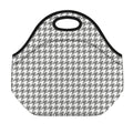 Grey And White Houndstooth Pattern Print Neoprene Lunch Bag