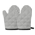 Grey And White Houndstooth Pattern Print Oven Mitts