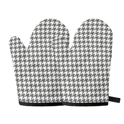 Grey And White Houndstooth Pattern Print Oven Mitts