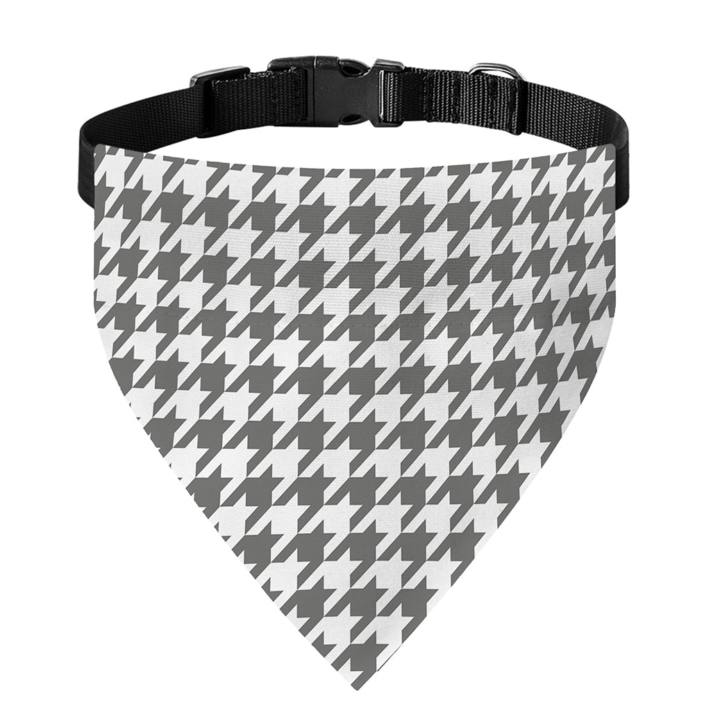 Grey And White Houndstooth Pattern Print Over The Collar Dog Bandana