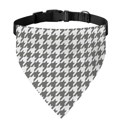 Grey And White Houndstooth Pattern Print Over The Collar Dog Bandana