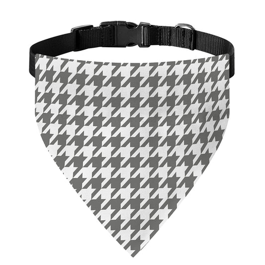 Grey And White Houndstooth Pattern Print Over The Collar Dog Bandana