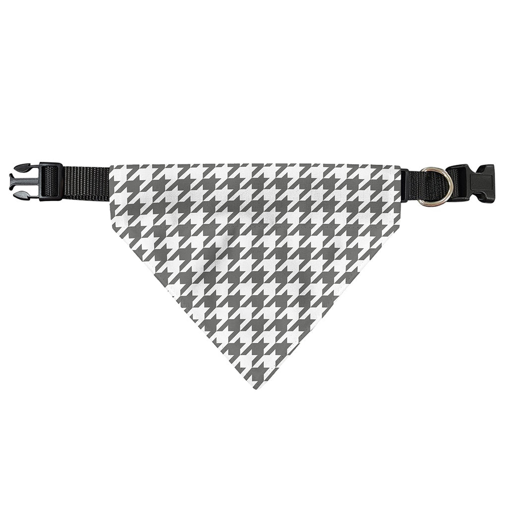 Grey And White Houndstooth Pattern Print Over The Collar Dog Bandana
