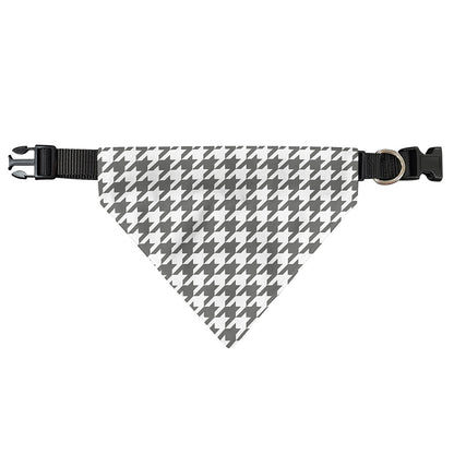 Grey And White Houndstooth Pattern Print Over The Collar Dog Bandana