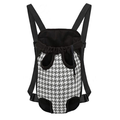 Grey And White Houndstooth Pattern Print Pet Carrier Backpack