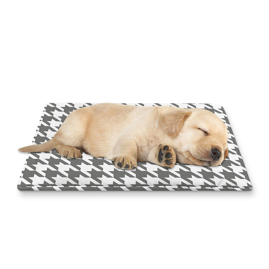 Grey And White Houndstooth Pattern Print Pet Cooling Mat Cover