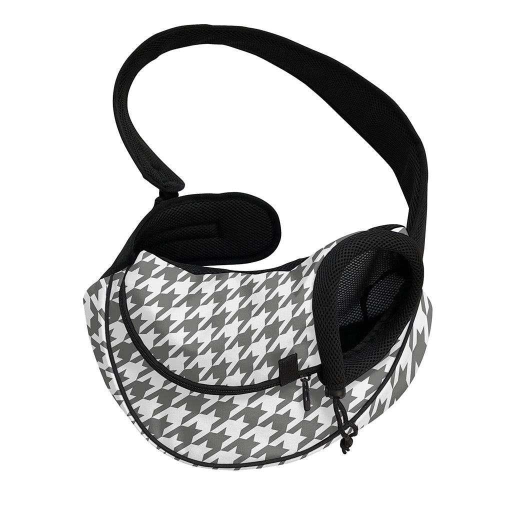 Grey And White Houndstooth Pattern Print Pet Sling Carrier