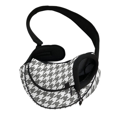 Grey And White Houndstooth Pattern Print Pet Sling Carrier