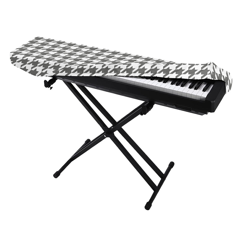 Grey And White Houndstooth Pattern Print Piano Keyboard Cover