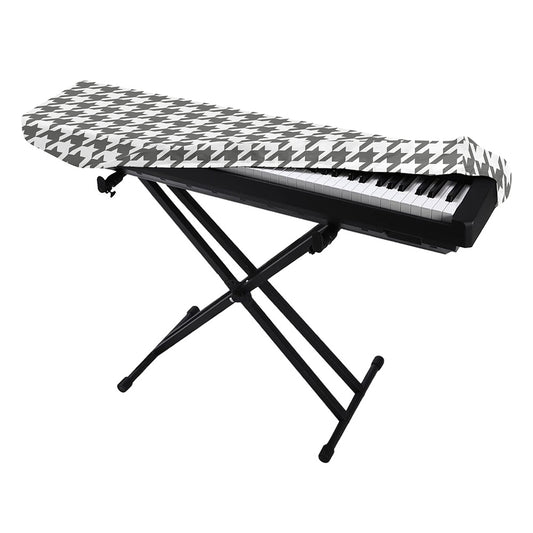 Grey And White Houndstooth Pattern Print Piano Keyboard Cover