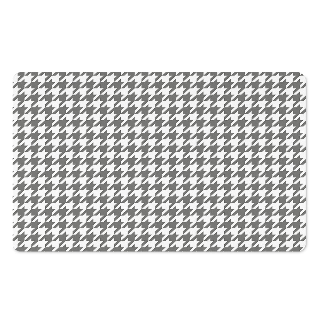 Grey And White Houndstooth Pattern Print Polyester Doormat