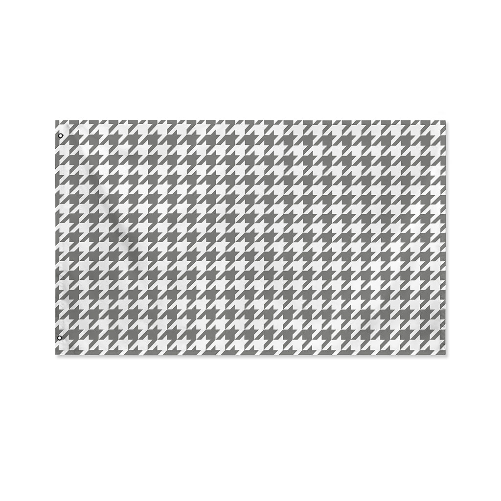 Grey And White Houndstooth Pattern Print Polyester Flag