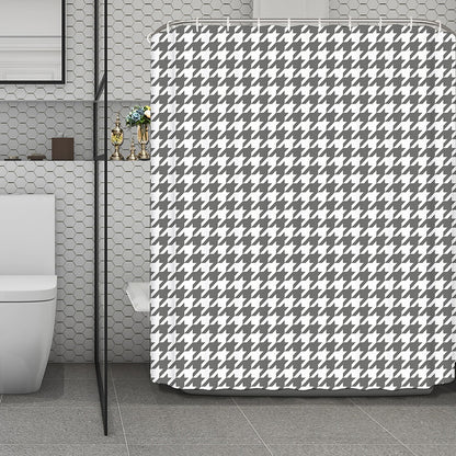 Grey And White Houndstooth Pattern Print Polyester Shower Curtain