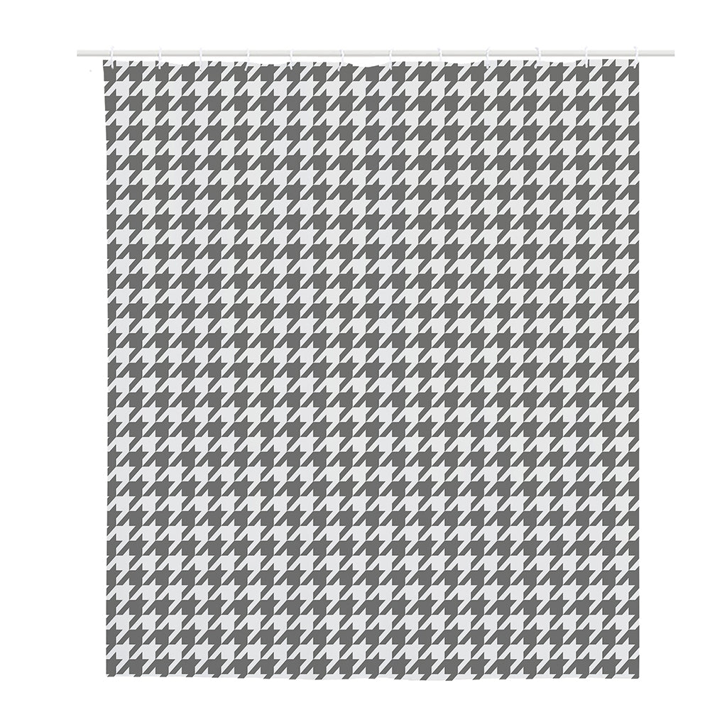 Grey And White Houndstooth Pattern Print Polyester Shower Curtain