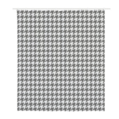 Grey And White Houndstooth Pattern Print Polyester Shower Curtain