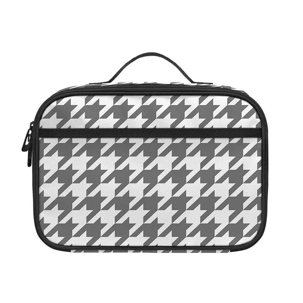 Grey And White Houndstooth Pattern Print Portable Lunch Bag