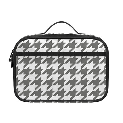 Grey And White Houndstooth Pattern Print Portable Lunch Bag