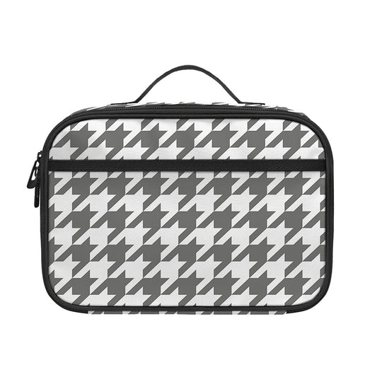 Grey And White Houndstooth Pattern Print Portable Lunch Bag