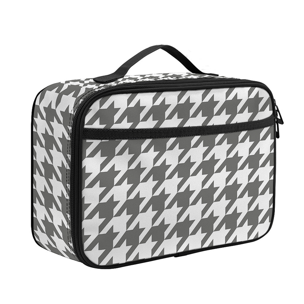 Grey And White Houndstooth Pattern Print Portable Lunch Bag