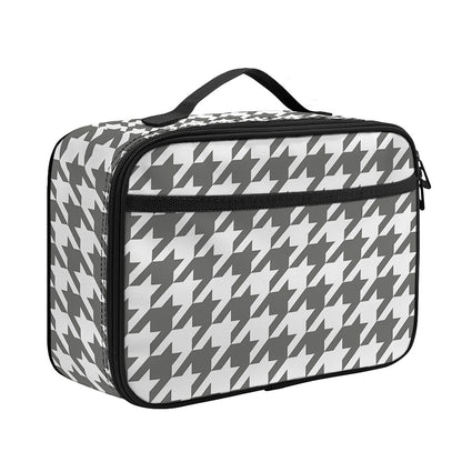 Grey And White Houndstooth Pattern Print Portable Lunch Bag