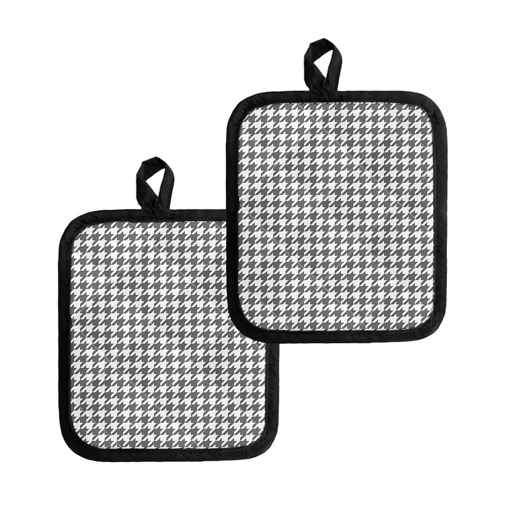 Grey And White Houndstooth Pattern Print Pot Holders