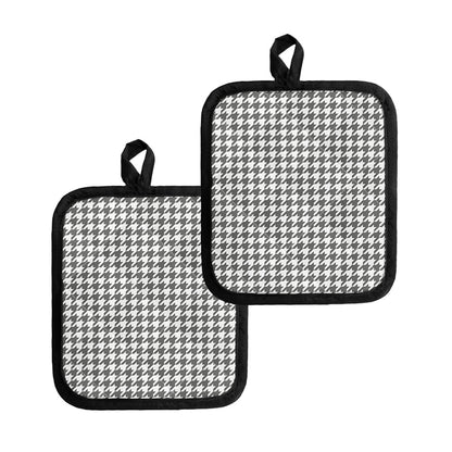 Grey And White Houndstooth Pattern Print Pot Holders