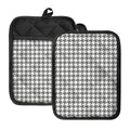 Grey And White Houndstooth Pattern Print Pot Holders With Pocket